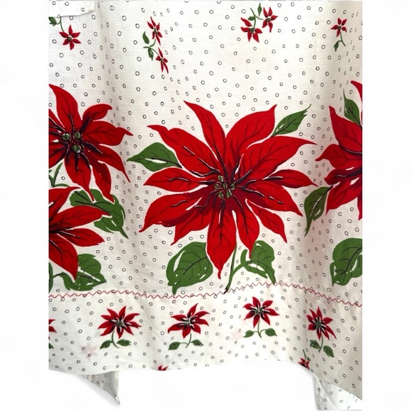 Vintage 1950s Hostess Half APRON Poinsettia Flowers - Picture 2 of 7